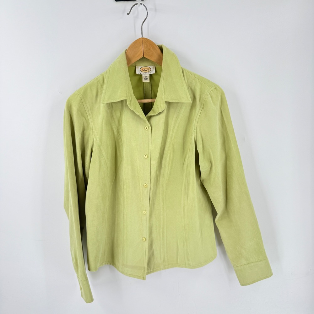 Talbots Petites Faux Suede Button Down Lime Green Medium PM Chartreuse Vintage